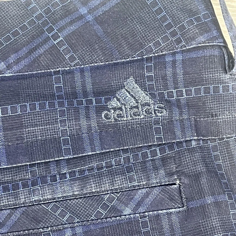 Adidas Shorts Mens 40 Blue Plaid Chino Flat Front Bermuda Golf Logo‎